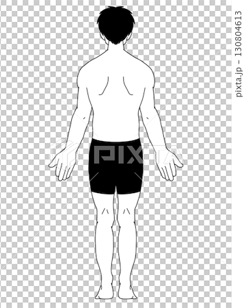 Anatomical upright position, male, back, line drawing, with clothes Anatomical upright position, male, back, line drawing, with clothes 130804613