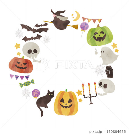 水彩風ハロウィンのフレーム素材 130804636