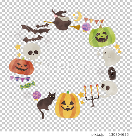 水彩風ハロウィンのフレーム素材 130804636