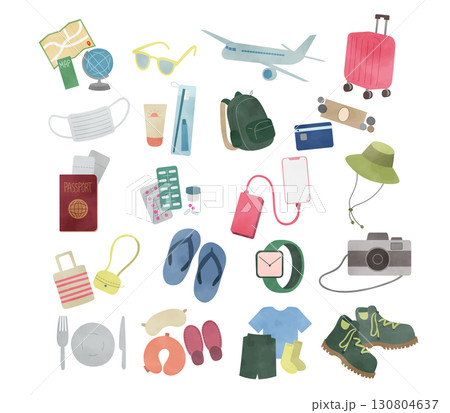 旅行グッズの水彩風イラスト 130804637