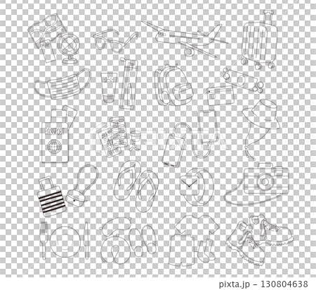 旅行グッズの線画イラスト 130804638