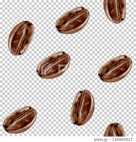Coffee beans watercolor seamless pattern. Hand drawn illustration of grain drink. Clip art food. Ideal for coffee shop design, kitchen textiles 130804827