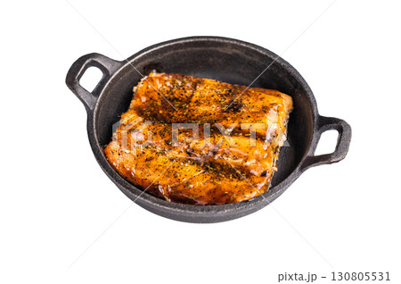 Teriyaki salmon fish fillet with glaze isolated on white background. top view Teriyaki salmon fish fillet with glaze isolated on white background. top view 130805531