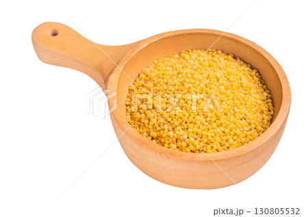 raw Dry Ptitim pasta, Israeli couscous isolated on white background. top view 130805532