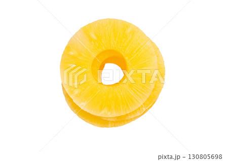 Canned Pineapple ring slices isolated on white background. top view Canned Pineapple ring slices isolated on white background. top view 130805698