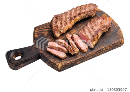 Grilled Tri Tip Steak from Black Angus beef meat isolated on white background Grilled Tri Tip Steak from Black Angus beef meat isolated on white background 130805907