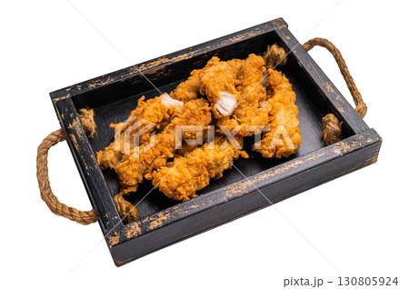 Homemade Deep Fried chicken tenders or strips isolated on white background 130805924
