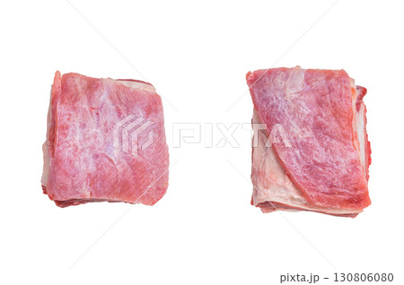 Thick Cut raw lamb Short Ribs, fresh mutton meat with bone isolated on white background. top view 130806080