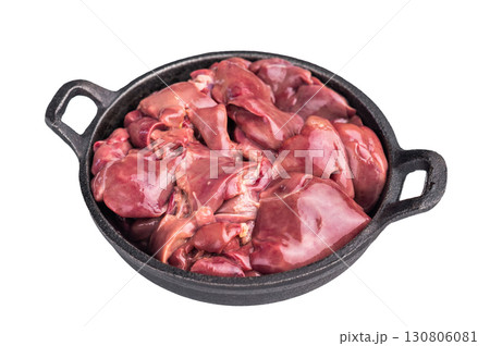 Vibrant raw chicken liver, perfect giblets for those seeking a protein-rich addition to their meals. isolated on white background. top view Vibrant raw chicken liver, perfect giblets for those seeking a protein-rich addition to their meals. isolated on white background. top view 130806081