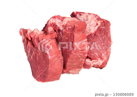 Raw beef boneless shank shin presented with herbs and spices, inspiring bold flavors and unique recipes for adventurous home cooks.. isolated on white background. top view 130806089