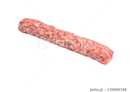 Raw Cevapcici ready for the grill, fresh Cevapi from mince beef meat isolated on white background. top view Raw Cevapcici ready for the grill, fresh Cevapi from mince beef meat isolated on white background. top view 130806386