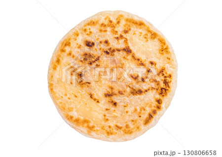 Homemade Kerala wheat paratha, layered parotta isolated on white background. top view Homemade Kerala wheat paratha, layered parotta isolated on white background. top view 130806658