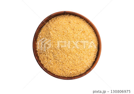 Pile of breadcrumbs in a wooden bowl isolated on white background. top view Pile of breadcrumbs in a wooden bowl isolated on white background. top view 130806975