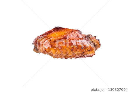 Crispy and flavorful barbecue sauce chicken wings, ready to impress your guests at backyard barbecues or game nights. isolated on white background. top view Crispy and flavorful barbecue sauce chicken wings, ready to impress your guests at backyard barbecues or game nights. isolated on white background. top view 130807094