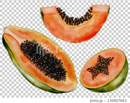 Papaya watercolor. Hand drawn ripe tropical fruit on white background. Ideal for logo, cosmetics and product packaging Papaya watercolor. Hand drawn ripe tropical fruit on white background. Ideal for logo, cosmetics and product packaging 130807663
