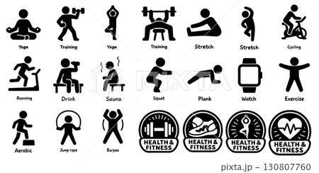 健康・フィットネス ピクトグラムセット、Health and Fitness Pictogram  130807760