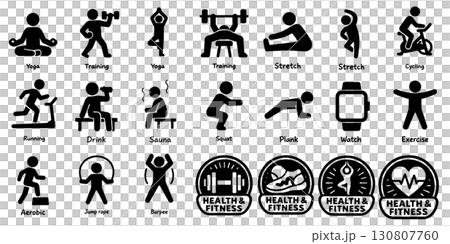 健康・フィットネス ピクトグラムセット、Health and Fitness Pictogram  130807760