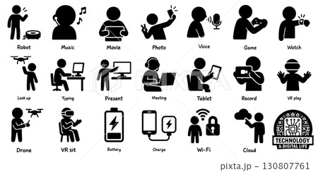 テクノロジーとデジタルライフのピクトグラムセット、Technology and Digital 130807761