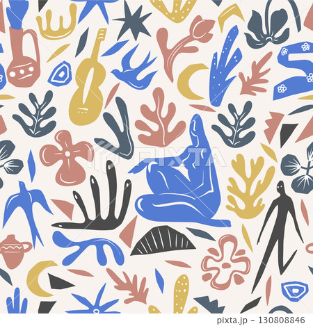 Abstract colorful seamless pattern with modern style shapes and figures Abstract colorful seamless pattern with modern style shapes and figures 130808846