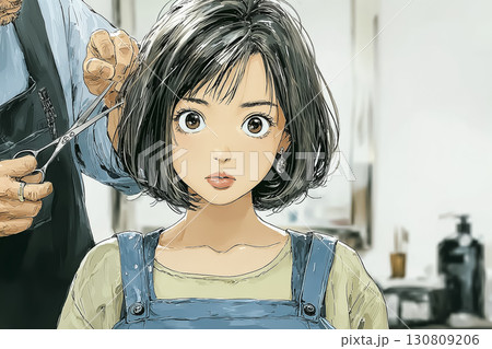 美容院で髪を切る女性 130809206