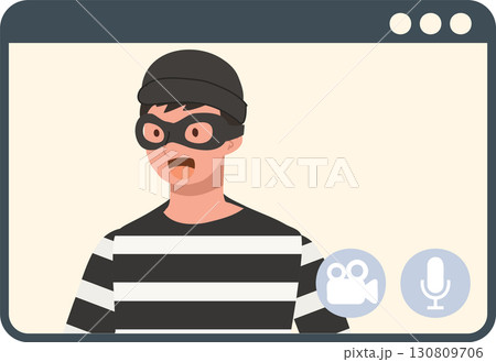cyber security scammer illustration online criminal cartoon man with mask and striped shirt representing internet fraud identity theft cyber security scammer illustration online criminal cartoon man with mask and striped shirt representing internet fraud identity theft 130809706