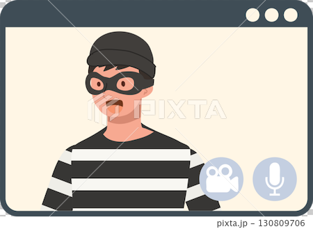 cyber security scammer illustration online criminal cartoon man with mask and striped shirt representing internet fraud identity theft cyber security scammer illustration online criminal cartoon man with mask and striped shirt representing internet fraud identity theft 130809706