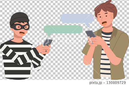 call center scam phone fraud illustration showing scammer deceiving person in online fraud situation 130809729