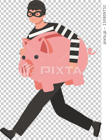 crime illustration thief carrying piggy bank symbol of money theft financial fraud bank robbery scam danger economic crime prevention. 130809732