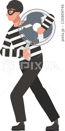 thief burglar character in striped clothes running with stolen household fan thief burglar character in striped clothes running with stolen household fan 130809748