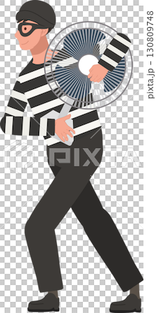 thief burglar character in striped clothes running with stolen household fan thief burglar character in striped clothes running with stolen household fan 130809748