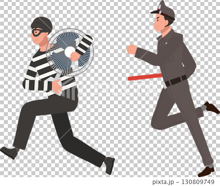 thai policeman in uniform running after criminal with stolen fan crime and justice concept thai policeman in uniform running after criminal with stolen fan crime and justice concept 130809749