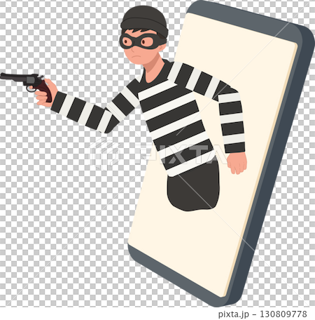 cyber crime online scam illustration showing hacker thief with gun emerging from smartphone symbolizing internet fraud and digital danger cyber crime online scam illustration showing hacker thief with gun emerging from smartphone symbolizing internet fraud and digital danger 130809778