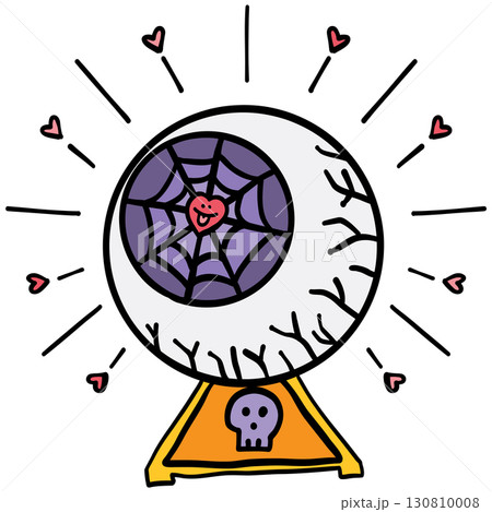 halloween illustration. Eyeball with spiderweb and heart on a stand with skull symbol 130810008