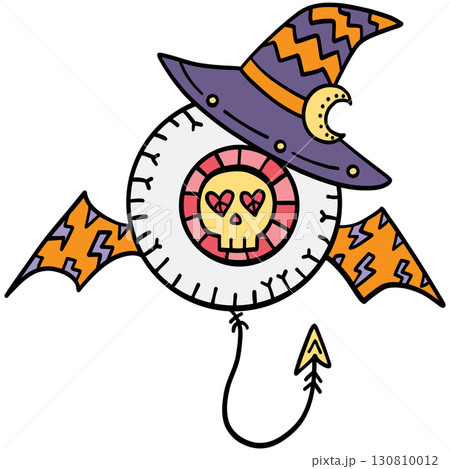 halloween illustration. Halloween balloon with skull, bat wings, and witch hat illustration halloween illustration. Halloween balloon with skull, bat wings, and witch hat illustration 130810012