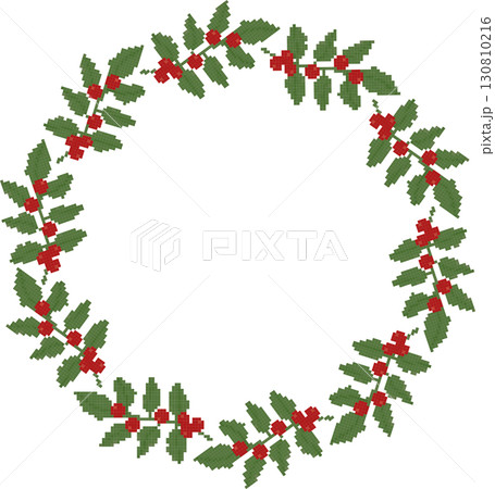 A festive Christmas pixel art wreath of holly and berries. Simple and charming, perfect for holiday cards, invitations, or digital designs. A festive Christmas pixel art wreath of holly and berries. Simple and charming, perfect for holiday cards, invitations, or digital designs. 130810216