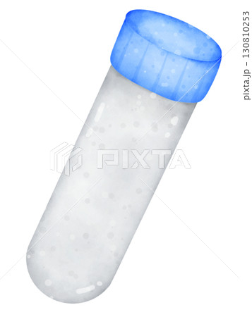 Cartoon watercolor illustration of blood test tubes with colorful caps, medical laboratory equipment clipart isolated on white background 130810253
