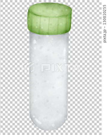 Cartoon watercolor illustration of blood test tubes with colorful caps, medical laboratory equipment clipart isolated on white background 130810255