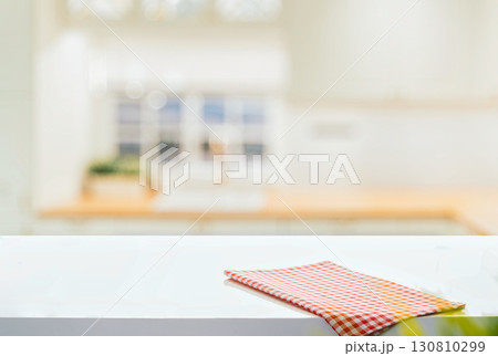 Modern white countertop with blurred background for mockup 130810299