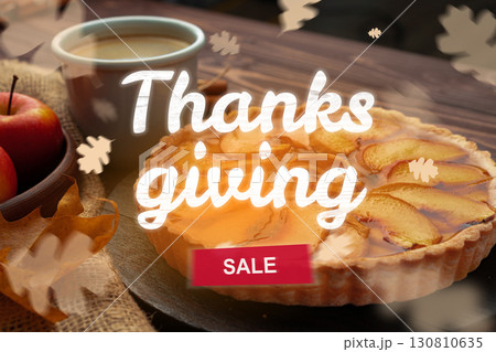Celebrate Thanksgiving with delicious pie and warm coffee at the festive sale event Celebrate Thanksgiving with delicious pie and warm coffee at the festive sale event 130810635