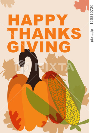 Happy thanksgiving with pumpkin and corn illustration Happy thanksgiving with pumpkin and corn illustration 130810726