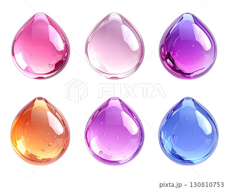 光沢のある液体ドロップセット 不規則なオーガニック形状 保湿・美容デザイン素材 130810753