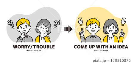 困っていたトラブルが解決した、20代・30代の男性と女性のベクターイラスト素材 困っていたトラブルが解決した、20代・30代の男性と女性のベクターイラスト素材 130810876