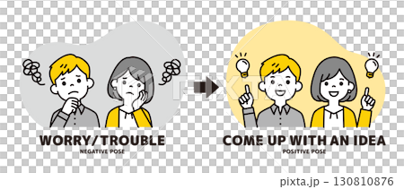 困っていたトラブルが解決した、20代・30代の男性と女性のベクターイラスト素材 困っていたトラブルが解決した、20代・30代の男性と女性のベクターイラスト素材 130810876