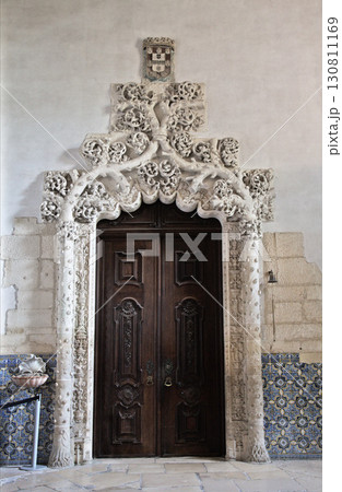 Intricate stone doorway of Monastery Santa Maria in Alcobaca, Portugal highlights craftsmanship Intricate stone doorway of Monastery Santa Maria in Alcobaca, Portugal highlights craftsmanship 130811169