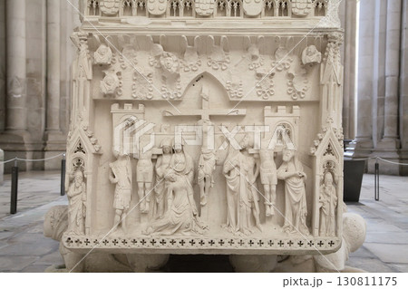 Alcobaca, Portugal - April 2, 2017 - Tomb of Ines de Castro with intricate carvings at Monastery Santa Maria 130811175
