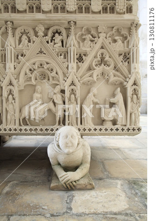 Alcobaca, Portugal - April 2, 2017 - Tomb of Ines de Castro with intricate carvings at Monastery Santa Maria Alcobaca, Portugal - April 2, 2017 - Tomb of Ines de Castro with intricate carvings at Monastery Santa Maria 130811176