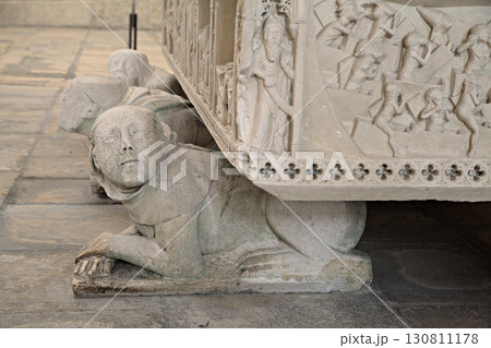 Alcobaca, Portugal - April 2, 2017 - Tomb of Ines de Castro with intricate carvings at Monastery Santa Maria 130811178