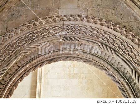 Intricate stone carvings in the historic Batalha monastery in Portugal 130811319