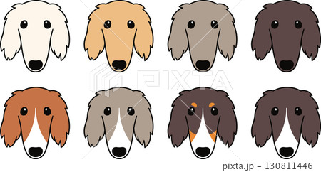 Cute cartoon Borzoi dog face color markings 130811446