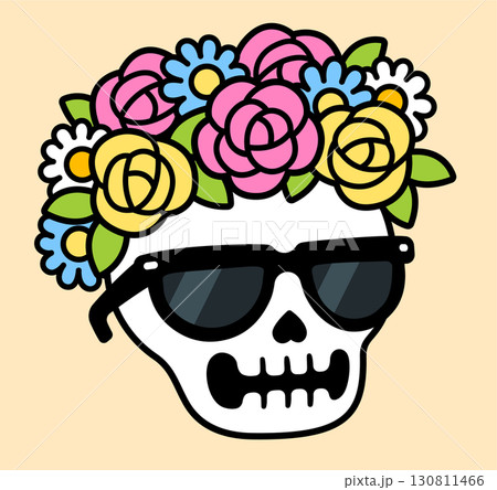 Dia de las Natitas skull with flowers and sunglasses 130811466